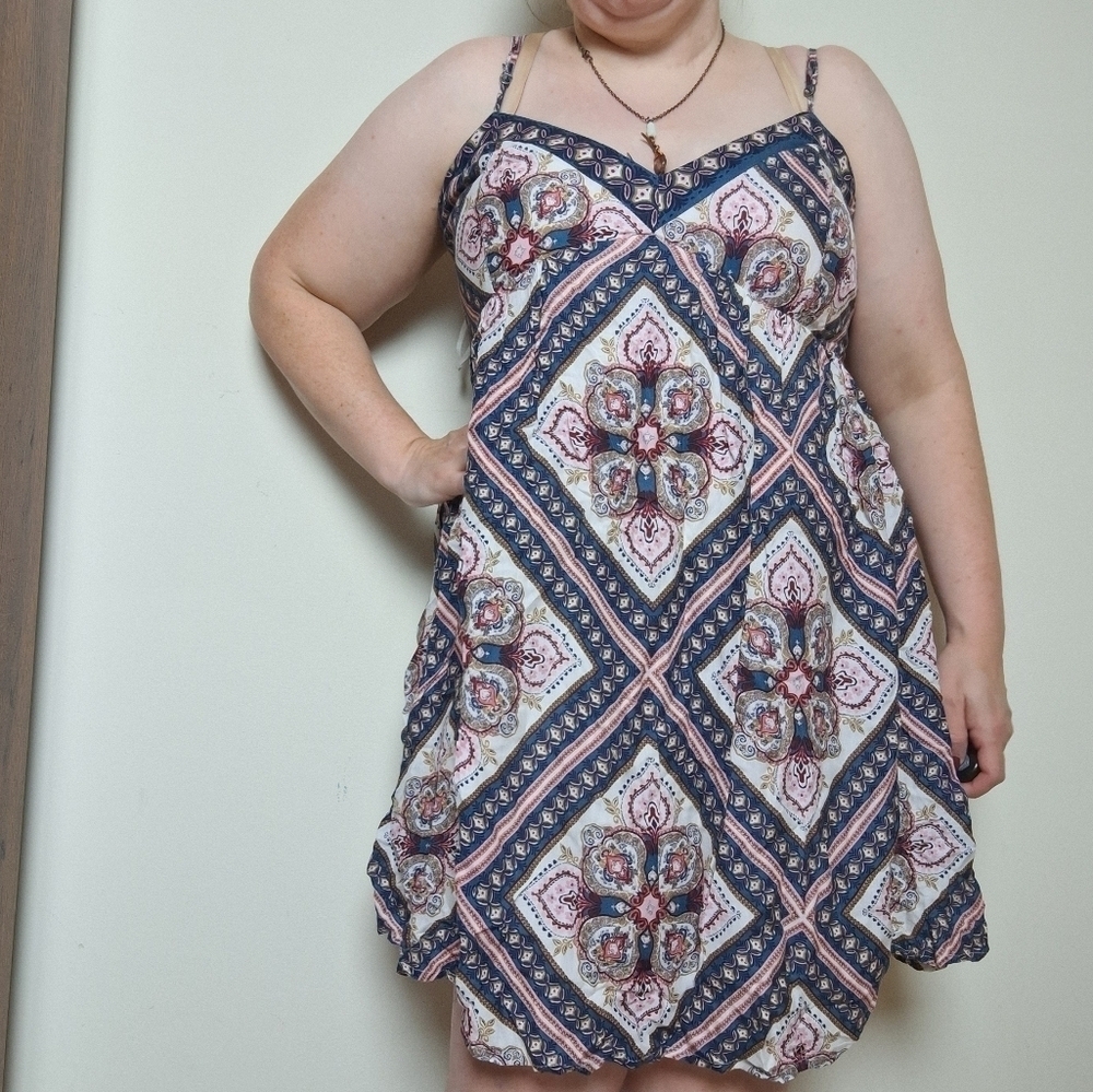 Prince & Fox A-Line Boho Medallion Printed Snocked Mini Dress juniors XL